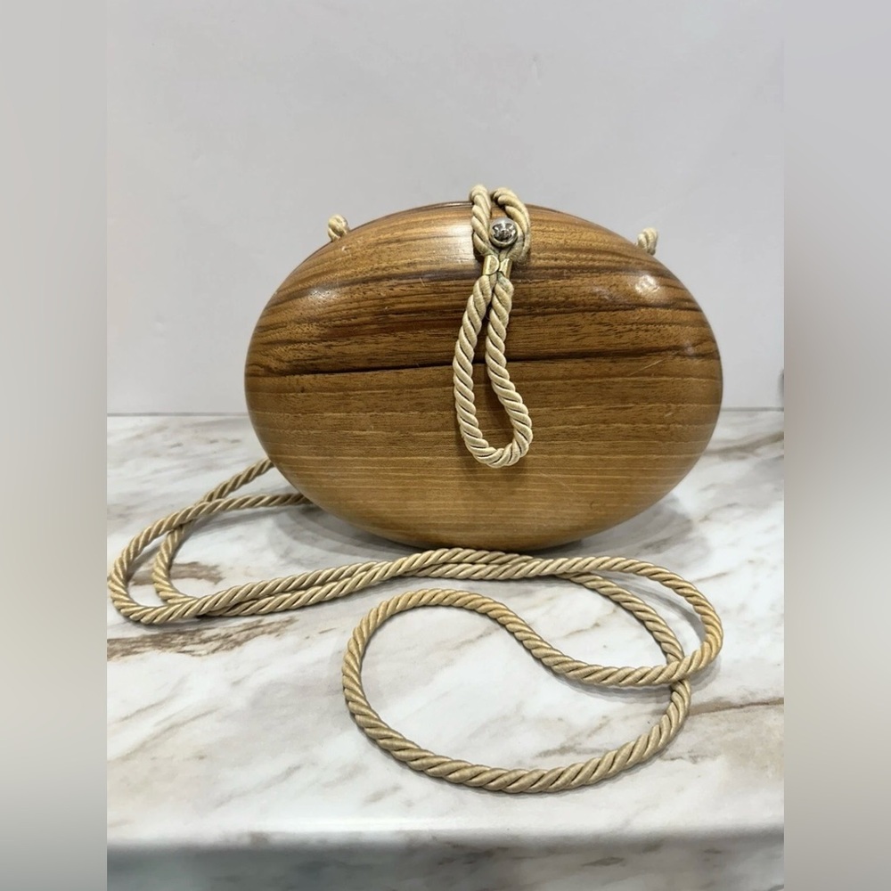 HARRY ROSENFELD ITALY Cross Body WOOD BAG PURSE Leather Lined Italian 1960’